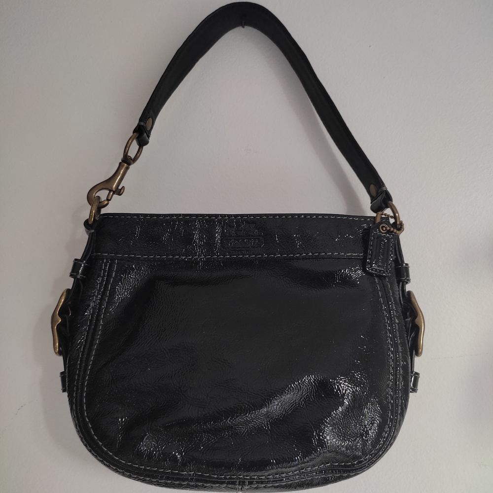 Coach Zoe Small Black Patent Leather Shoulder Bag